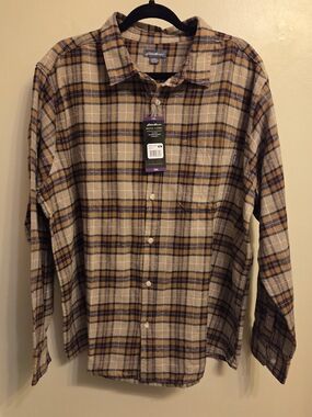 Eddie Bauer Men XXL Bristol Flannel Khaki Plaid Earthy Grunge Boho Heritage
